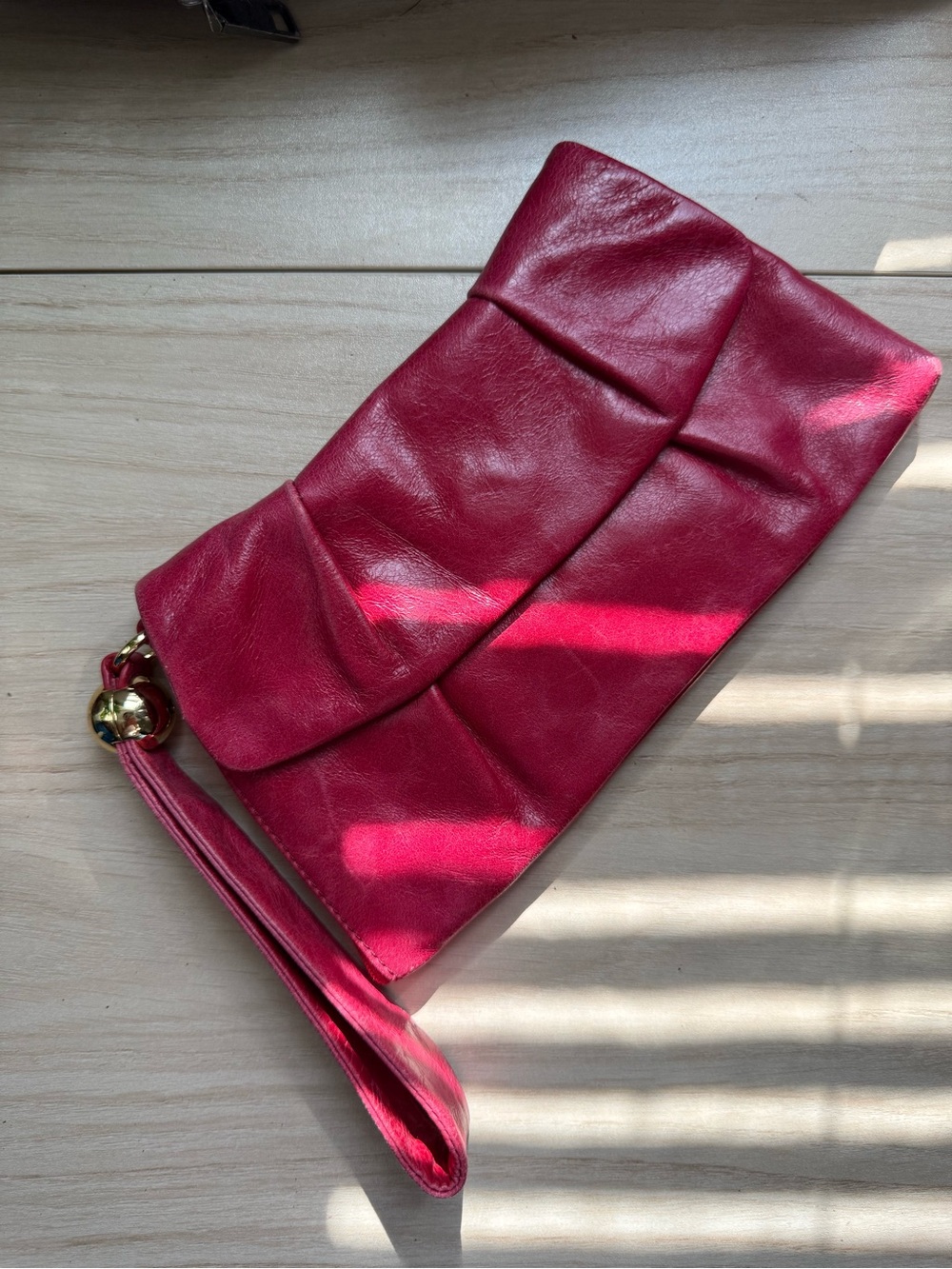 HOBO Fuchsia Pink Leather Wristlet Clutch with Wrist Strap